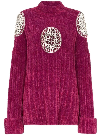 Shop Area Purple Women's Embellished Cut-out Turtle Neck Sweater In Pink