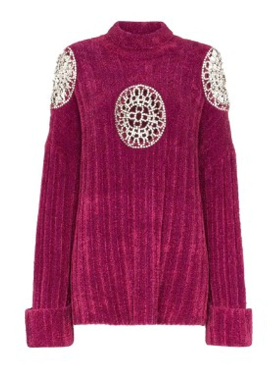 Shop Area Purple Women's Embellished Cut-out Turtle Neck Sweater In Pink