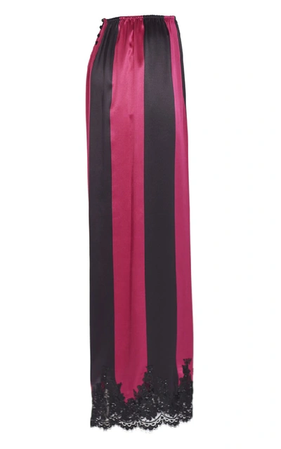 Shop Rosamosario Wallah, Let's Stripes!" Silk Satin Large Stripes Trousers With Lace" In Pink