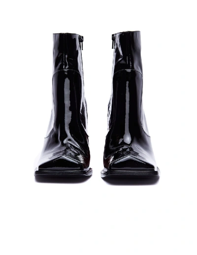 Shop Maison Margiela Red Heel Patent Leather Ankle Boots In Black