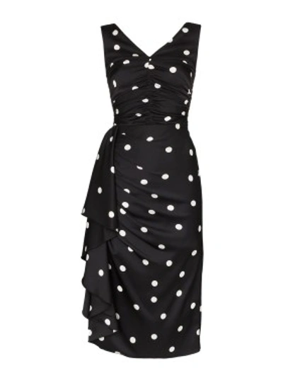 Shop Dolce & Gabbana Polka-dot Draped Midi Dress In Black