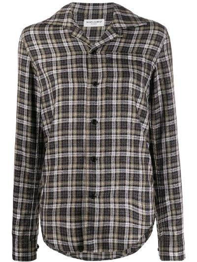 Shop Saint Laurent Long-sleeved Checkered Shirt In Grey