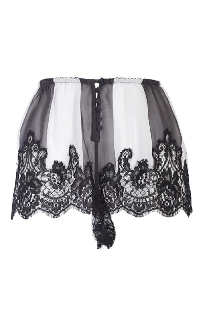 Shop Rosamosario Chaplin's Love" Silk Georgette Large Stripes Boxers With Lace" In Black