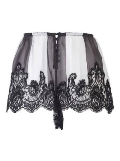 Shop Rosamosario Chaplin's Love" Silk Georgette Large Stripes Boxers With Lace" In Black