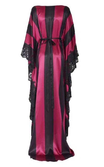 Shop Rosamosario Wallah, Let's Stripes!" Silk Satin Large Stripes Kaftans With Lace" In Pink