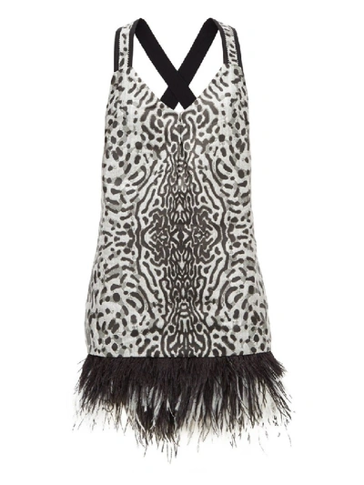 Shop Proenza Schouler Feather Trim Leopard Mini Dress In Black