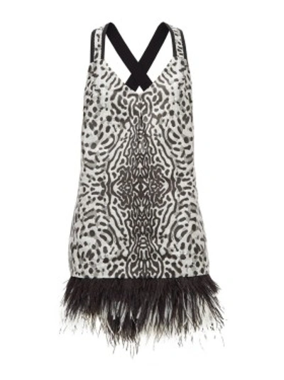 Shop Proenza Schouler Feather Trim Leopard Mini Dress In Black