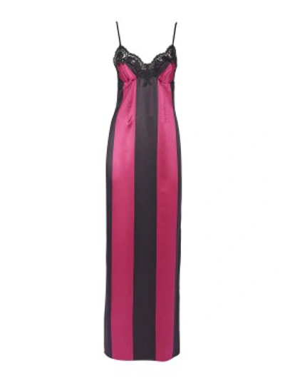 Shop Rosamosario Wallah, Let's Stripes!" Silk Satin Large Stripes Long Dress With Lace" In Pink