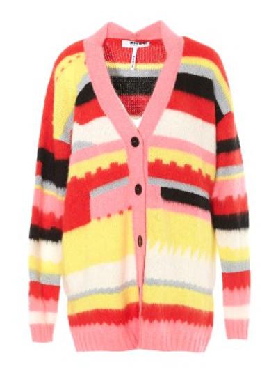 Shop Msgm Multicolour Oversized Cardigan In Red