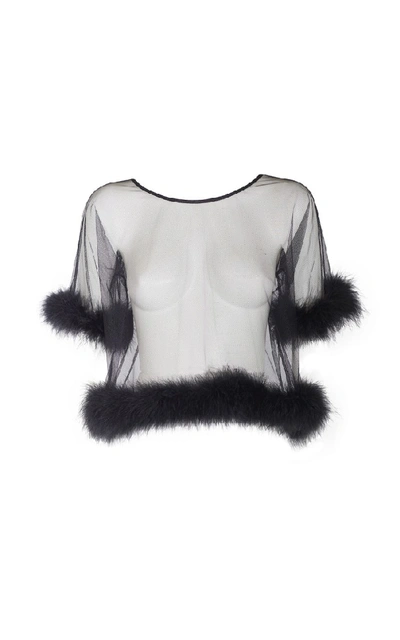 Shop Rosamosario Peter Pan T-shirt In Tulle Decorated With Black Feathers
