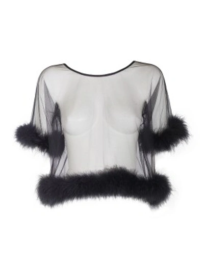 Shop Rosamosario Peter Pan T-shirt In Tulle Decorated With Black Feathers