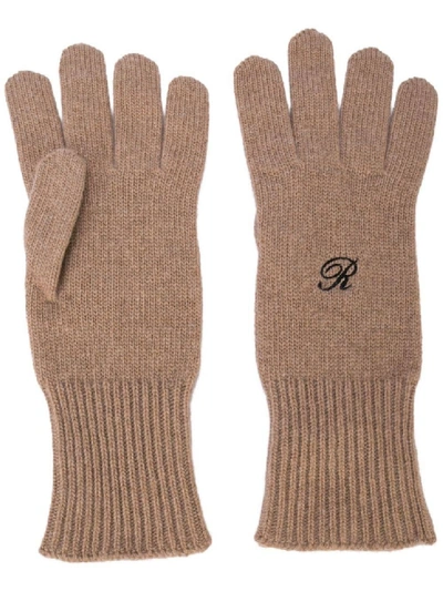 Shop Raf Simons Logo Knit Heroes Gloves In Brown