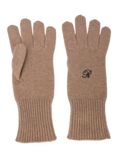 Shop Raf Simons Logo Knit Heroes Gloves In Brown