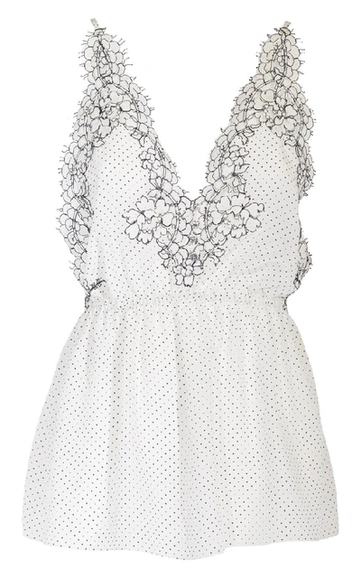 Shop Rosamosario Chaplin's Love" Silk Crepe Printed Polka-dots Top With Lace" In White