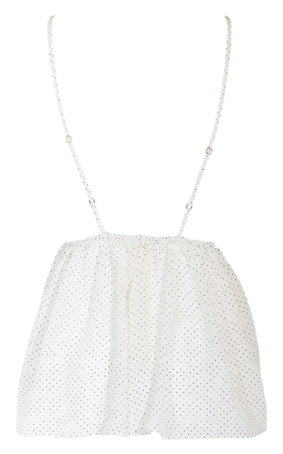 Shop Rosamosario Chaplin's Love" Silk Crepe Printed Polka-dots Top With Lace" In White