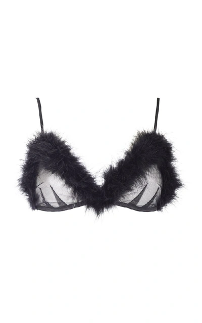Shop Rosamosario Peter Pan Triangle Bra In Tulle Decorated With Black Feathers