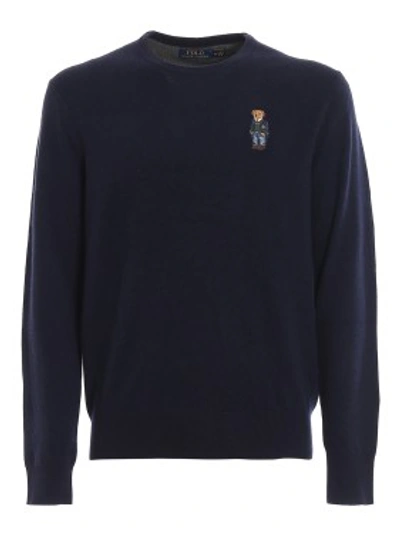 Shop Polo Ralph Lauren Polo Bear Chest Embroidery Wool Sweater In Black