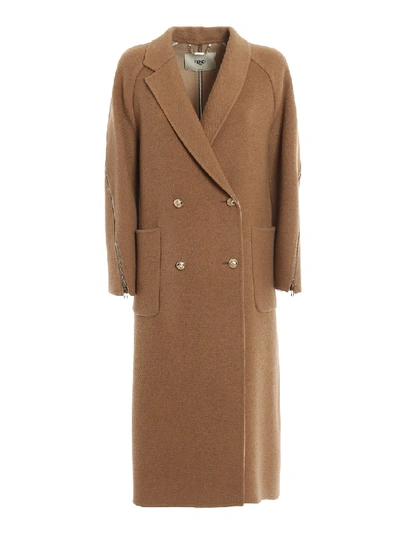 Shop Fendi Camel Coat With Zippers In Brown