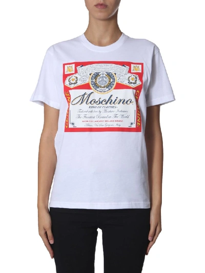 Shop Moschino Round Neck T-shirt In Bianco
