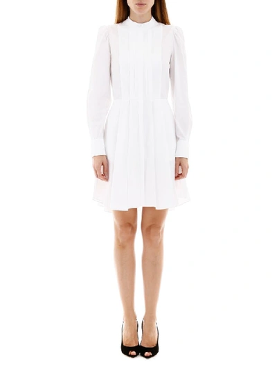 Shop Alexander Mcqueen Mini Dress With Plastron In Opticalwhite (white)