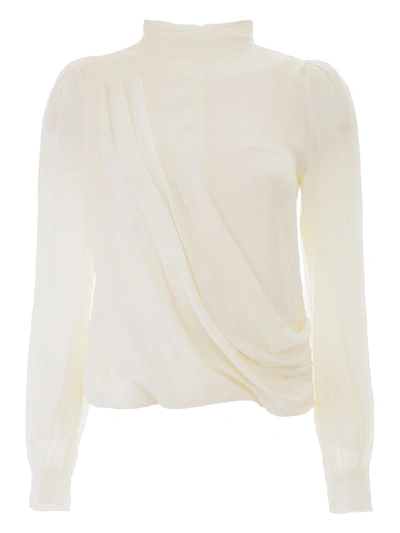 Shop Michael Michael Kors Draped Silk Blouse In Bone (white)