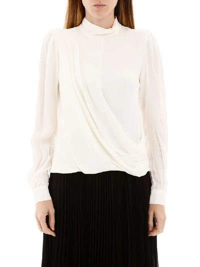 Shop Michael Michael Kors Draped Silk Blouse In Bone (white)