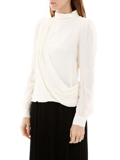 Shop Michael Michael Kors Draped Silk Blouse In Bone (white)