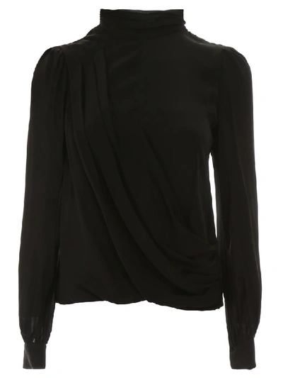 Shop Michael Michael Kors Draped Silk Blouse In Black (black)