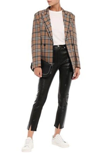 Shop Rag & Bone Evelyn Cropped Smooth And Crinkled Patent-leather Skinny Pants In Black