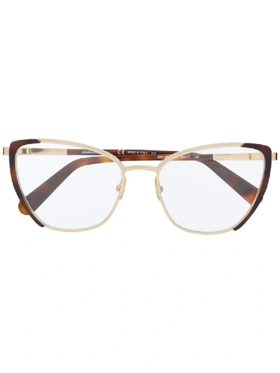 Shop Ferragamo Cat-eye Frame Glasses In Gold