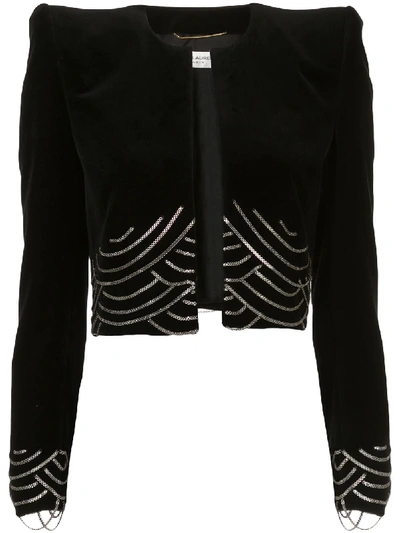 Shop Saint Laurent Cropped Passementerie Velvet Jacket In Black