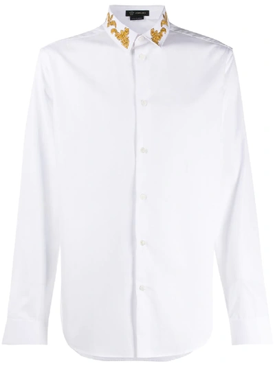 Shop Versace Baroque Embroidery Shirt In White