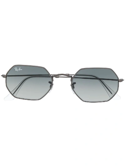 Shop Ray Ban Octagonal Frame Sunglasses In Metallic