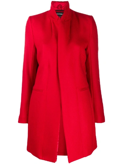 Shop Ann Demeulemeester Fitted Ribbed Knit Coat In Red