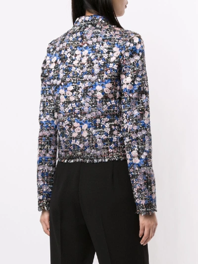 Shop Giambattista Valli Bouclé-tweed Floral Jacket In Blue