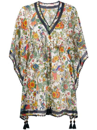Shop Tory Burch Tassel-detail Floral Tunic In White