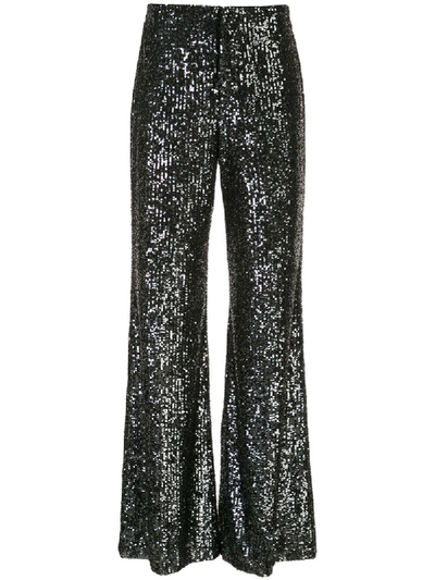 Shop Alice And Olivia Dylan Sequin Flared Trousers In Black