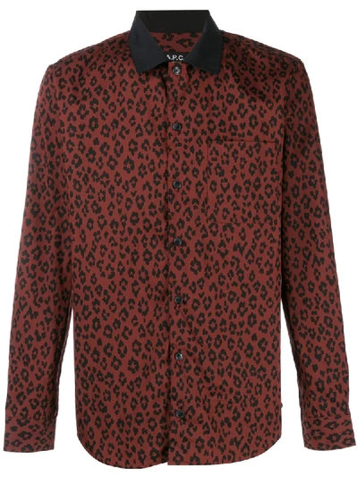 Shop Apc Long-sleeved Leopard-print Shirt In Red