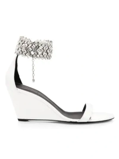 Shop Giuseppe Zanotti Glen Swarovski Crystal Leather Wedge Sandals In Bianco