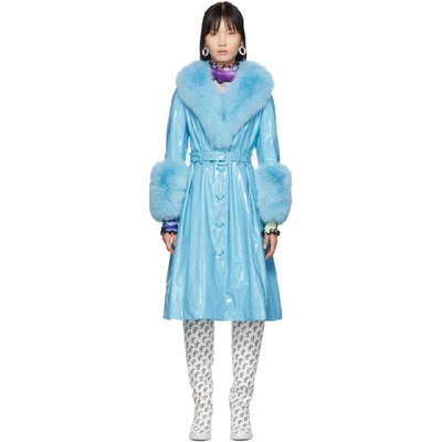 Shop Saks Potts Ssense Exclusive Blue Shearling Foxy Gloss Coat In Aqua