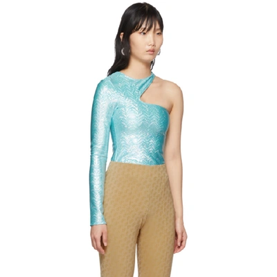 Shop Saks Potts Ssense Exclusive Blue Asymmetric One-piece Swimsuit In Shimmeraqua