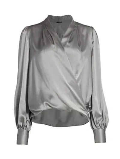 Shop Elie Tahari Cassia Faux Wrap Silk Shirt In Comet
