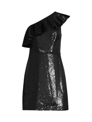 black sequin one shoulder dress