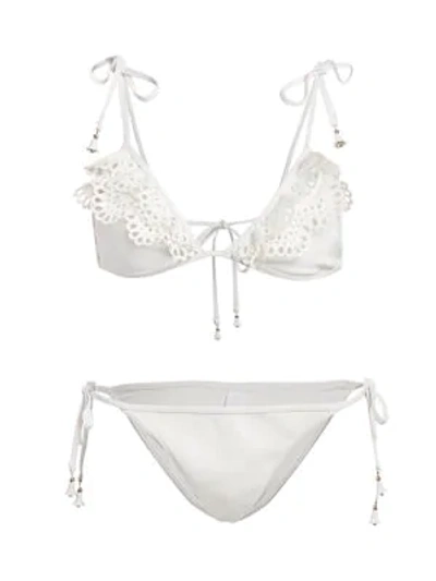 Shop Zimmermann Kirra Frill 2-piece Bikini In Ivory