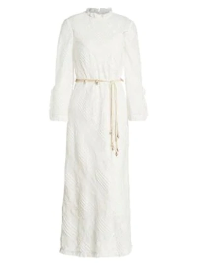 Shop Zimmermann Freja Lace Pintuck Midi Dress In Ivory