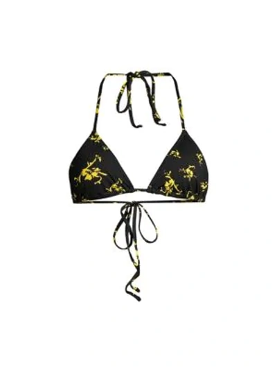 Shop Ganni Recycled Fabric Floral Bikini Top In Multicolor