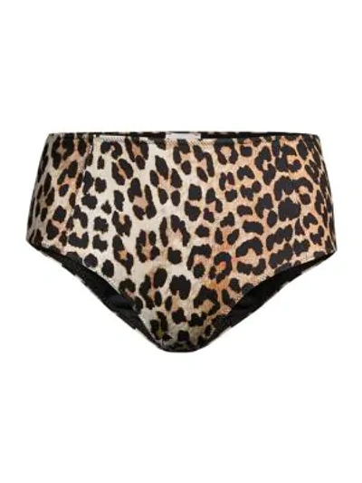 Shop Ganni Recylced Fabric Leopard Bikini Bottom