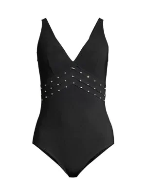 black studded one piece swimsuit