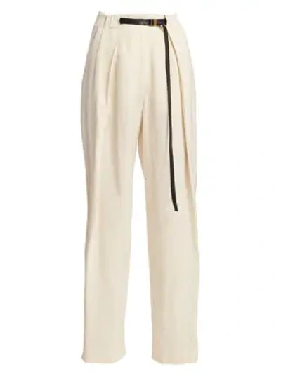Shop The Row Brona Pleated Silk & Linen Trousers In Ivory