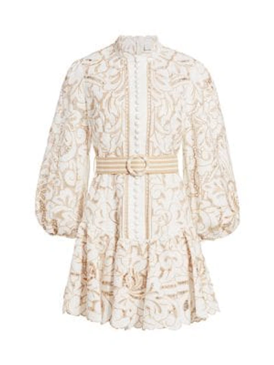 Shop Zimmermann Edie Embroidered Lace Mini Dress In Ivory